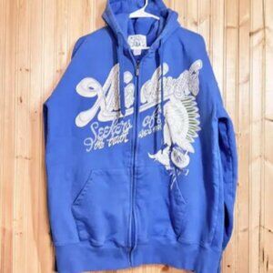 Akademiks Hoodie Full Zip Blue Rare Indian Sweatshirt Jeanius Level Sz 2XL